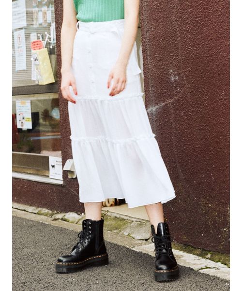jouetie（ジュエティ）の「フロントボタンシースルースカート（スカート・レディース・アイボリー/ブラック/ミント/ブルー・MEDIUM）」の2枚目の写真