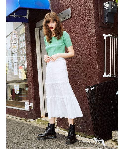 jouetie（ジュエティ）の「フロントボタンシースルースカート（スカート・レディース・アイボリー/ブラック/ミント/ブルー・MEDIUM）」の12枚目の写真