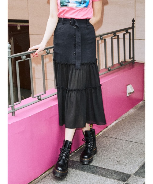 jouetie（ジュエティ）の「フロントボタンシースルースカート（スカート・レディース・アイボリー/ブラック/ミント/ブルー・MEDIUM）」の3枚目の写真