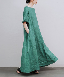 リネンワイドスリーブ フレアワンピース