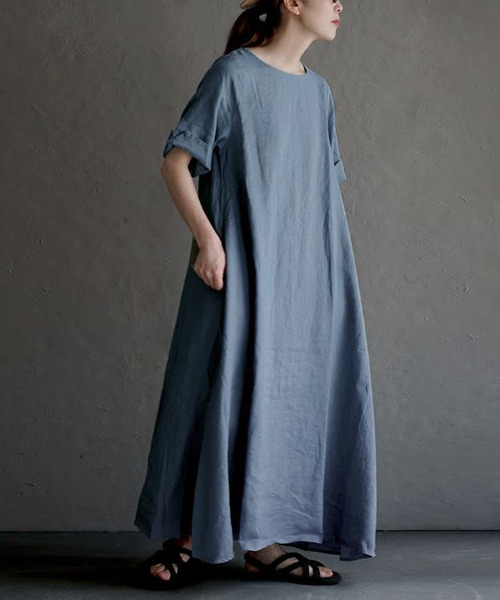 apartment department（アパートメントデパートメント）の「リネンワイドスリーブ フレアワンピース（ワンピース・レディース・マルーン/モスグリーン/ブラック/キャメル/グレイッシュブルー/セージグリーン/アッシュグレー/ロイヤルブルー/グリーン系その他・フリー）」の18枚目の写真