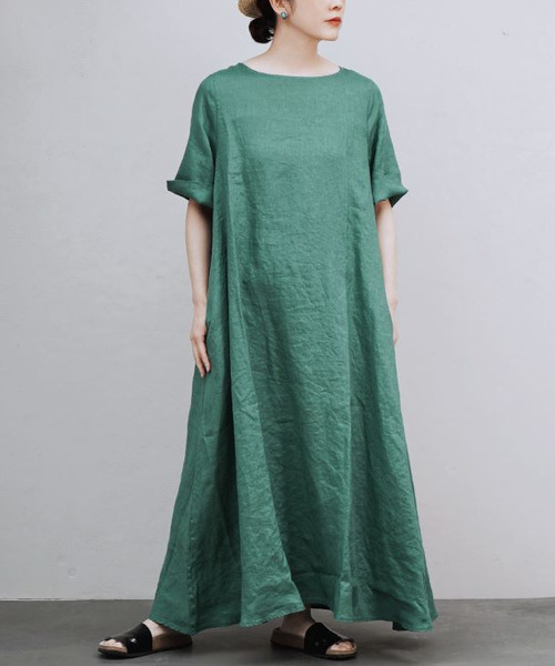 apartment department（アパートメントデパートメント）の「リネンワイドスリーブ フレアワンピース（ワンピース・レディース・マルーン/モスグリーン/ブラック/キャメル/グレイッシュブルー/セージグリーン/アッシュグレー/ロイヤルブルー/グリーン系その他・フリー）」の22枚目の写真