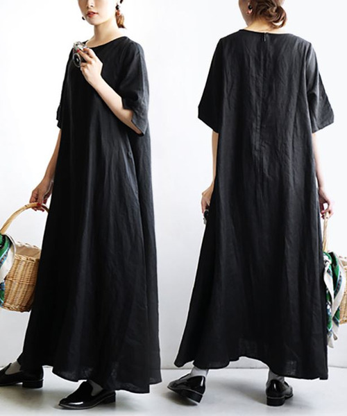 apartment department（アパートメントデパートメント）の「リネンワイドスリーブ フレアワンピース（ワンピース・レディース・マルーン/モスグリーン/ブラック/キャメル/グレイッシュブルー/セージグリーン/アッシュグレー/ロイヤルブルー/グリーン系その他・フリー）」の13枚目の写真