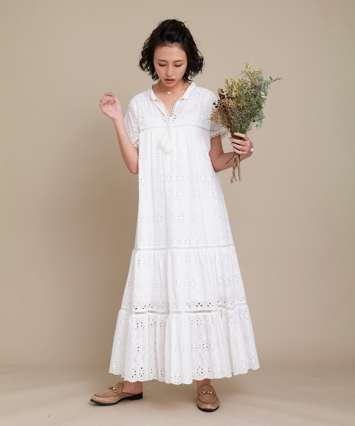 KOH.style（コースタイル）の「総レースティアードワンピース（ワンピース・レディース・オフホワイト/ブラック・FREE）」の5枚目の写真