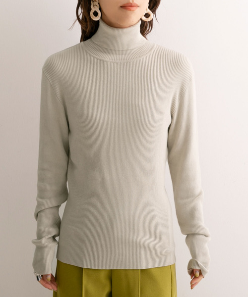 Newlyme（ニューリーミー）の「洗えるシルクタッチリブタートルニット【R】（ニット/セーター・レディース・キナリ/ブラウン/ベージュ/ブルー/ブラック・M-L）」の20枚目の写真