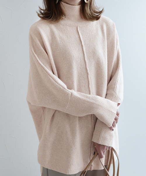 reca（レカ）の「ハイネックロングニット（チュニック・レディース・アイボリー/モカ・M）」の2枚目の写真