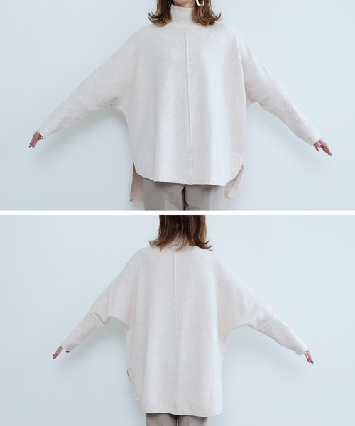 reca（レカ）の「ハイネックロングニット（チュニック・レディース・アイボリー/モカ・M）」の16枚目の写真