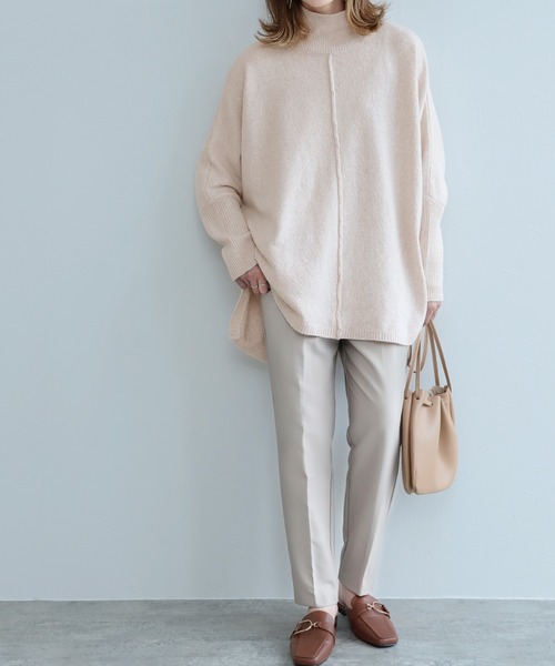 reca（レカ）の「ハイネックロングニット（チュニック・レディース・アイボリー/モカ・M）」の3枚目の写真