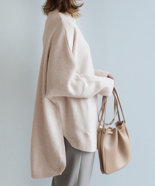 reca（レカ）の「ハイネックロングニット（チュニック・レディース・アイボリー/モカ・M）」の9枚目の写真