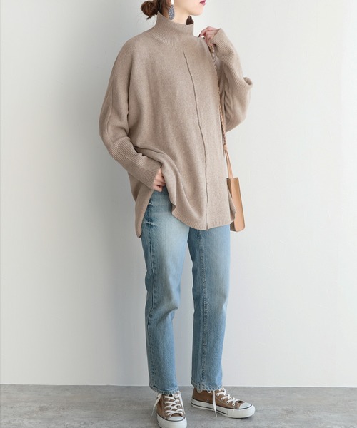 reca（レカ）の「ハイネックロングニット（チュニック・レディース・アイボリー/モカ・M）」の21枚目の写真