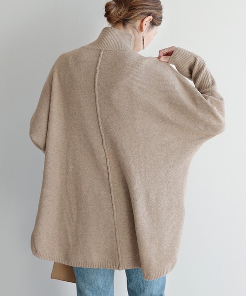 reca（レカ）の「ハイネックロングニット（チュニック・レディース・アイボリー/モカ・M）」の6枚目の写真