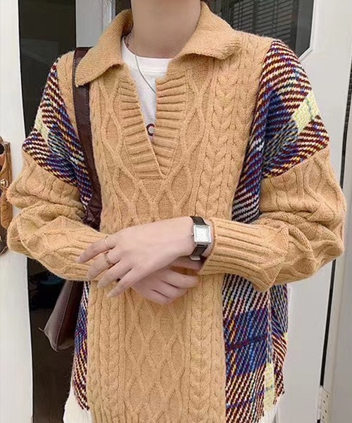 セール レディース チェック柄切り替えケーブルニットセーター ニット セーター Day Closet デイ クローゼット のファッション通販 Zozotown