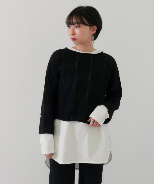 Factor=（ファクターイコール）の「透かし編み短丈ニットトップス（ニット/セーター・レディース・オフホワイト/モカ/ブラック・FREE）」の2枚目の写真