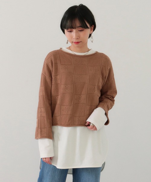 Factor=（ファクターイコール）の「透かし編み短丈ニットトップス（ニット/セーター・レディース・オフホワイト/モカ/ブラック・FREE）」の12枚目の写真