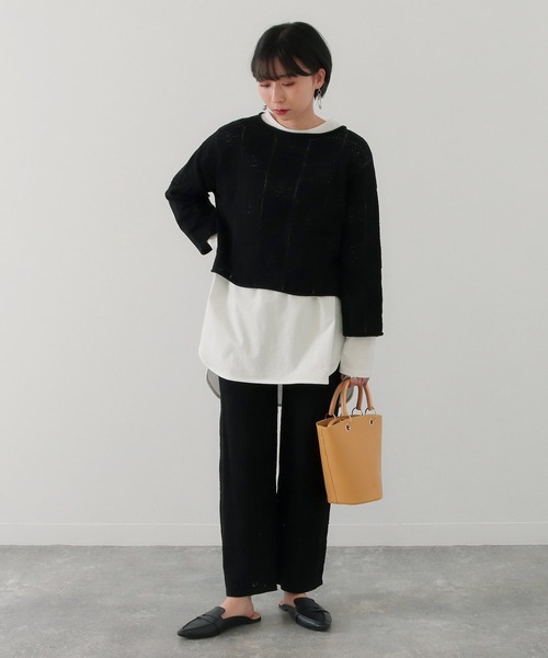 Factor=（ファクターイコール）の「透かし編み短丈ニットトップス（ニット/セーター・レディース・オフホワイト/モカ/ブラック・FREE）」の6枚目の写真