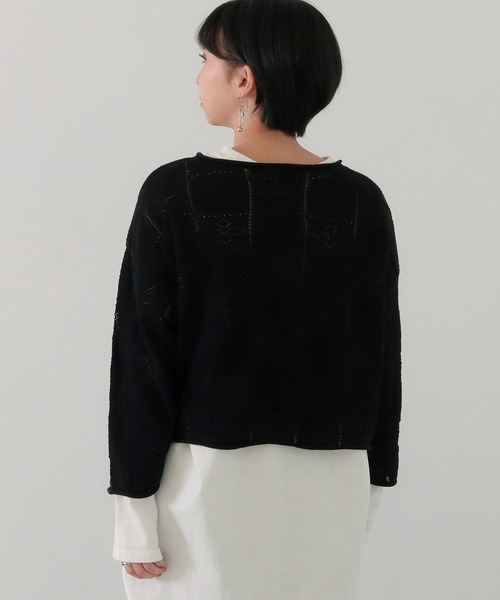 Factor=（ファクターイコール）の「透かし編み短丈ニットトップス（ニット/セーター・レディース・オフホワイト/モカ/ブラック・FREE）」の4枚目の写真