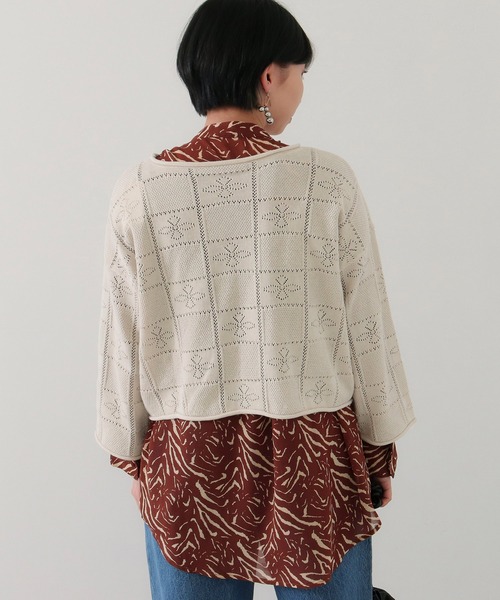 Factor=（ファクターイコール）の「透かし編み短丈ニットトップス（ニット/セーター・レディース・オフホワイト/モカ/ブラック・FREE）」の11枚目の写真