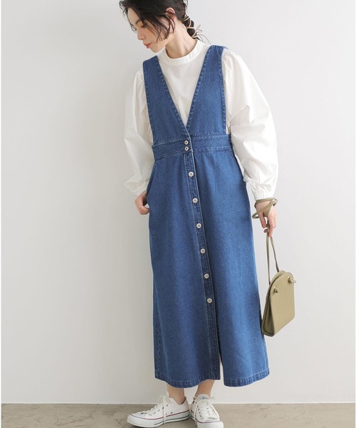 Sugar spoon（シュガースプーン）の「・SUGAR SPOON Vアキデニムジャンスカ＊（ジャンパースカート・レディース・ブラック/インディゴブルー/ライトインディゴブルー・FREE）」の3枚目の写真