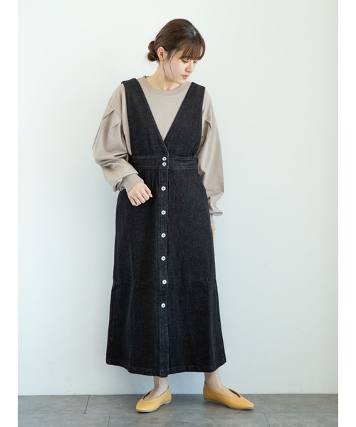 Sugar spoon（シュガースプーン）の「・SUGAR SPOON Vアキデニムジャンスカ＊（ジャンパースカート・レディース・ブラック/インディゴブルー/ライトインディゴブルー・FREE）」の4枚目の写真