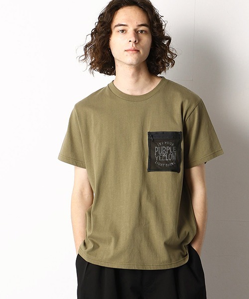 Purple&Yellow（パープルアンドイエロー）の「メッシュポケット　半袖Tシャツ（Tシャツ/カットソー・メンズ・カーキ/ホワイト/ブラック/オレンジ・SMALL/LARGE/MEDIUM/X-LARGE/X-SMALL）」の4枚目の写真