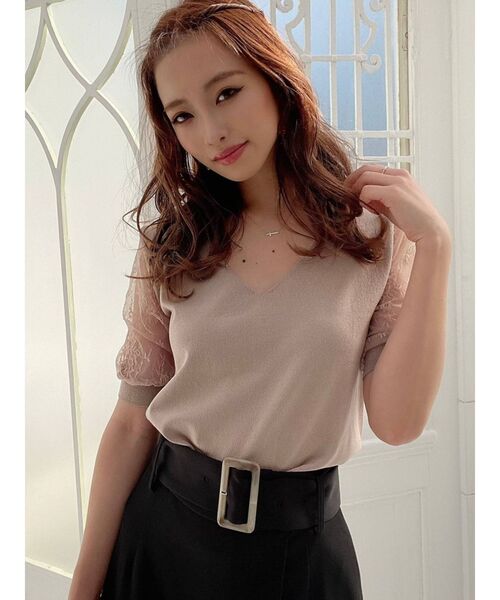 RESEXXY（リゼクシー）の「レース半袖ニット（ニット/セーター・レディース・ホワイト/ブラック/ベージュ/ブラウン・FREE）」の4枚目の写真