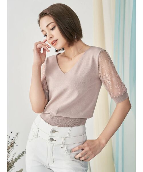 RESEXXY（リゼクシー）の「レース半袖ニット（ニット/セーター・レディース・ホワイト/ブラック/ベージュ/ブラウン・FREE）」の21枚目の写真