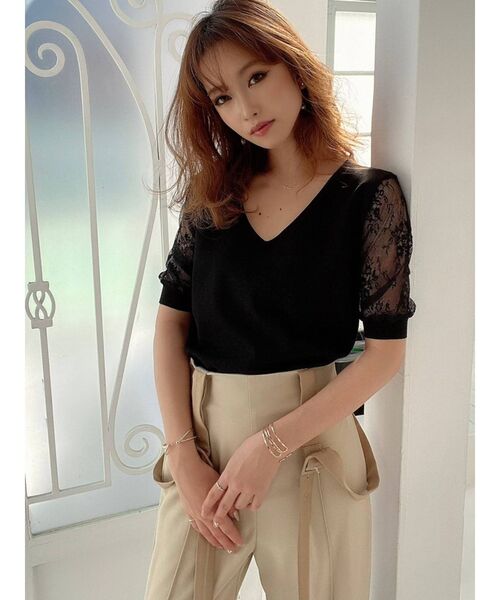 RESEXXY（リゼクシー）の「レース半袖ニット（ニット/セーター・レディース・ホワイト/ブラック/ベージュ/ブラウン・FREE）」の17枚目の写真