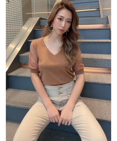 RESEXXY（リゼクシー）の「レース半袖ニット（ニット/セーター・レディース・ホワイト/ブラック/ベージュ/ブラウン・FREE）」の6枚目の写真