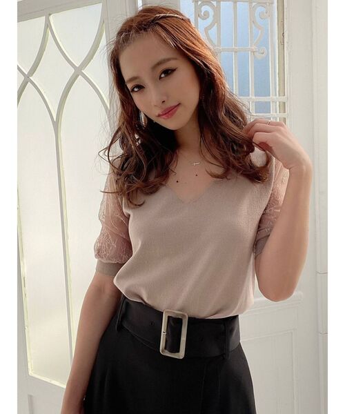 RESEXXY（リゼクシー）の「レース半袖ニット（ニット/セーター・レディース・ホワイト/ブラック/ベージュ/ブラウン・FREE）」の11枚目の写真