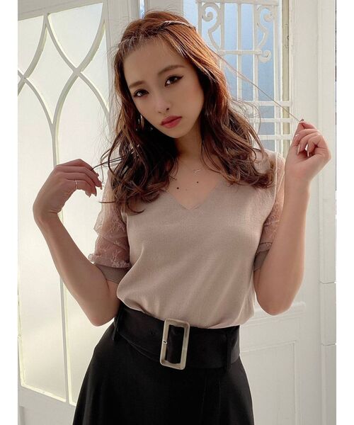 RESEXXY（リゼクシー）の「レース半袖ニット（ニット/セーター・レディース・ホワイト/ブラック/ベージュ/ブラウン・FREE）」の7枚目の写真