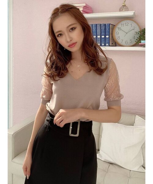 RESEXXY（リゼクシー）の「レース半袖ニット（ニット/セーター・レディース・ホワイト/ブラック/ベージュ/ブラウン・FREE）」の15枚目の写真