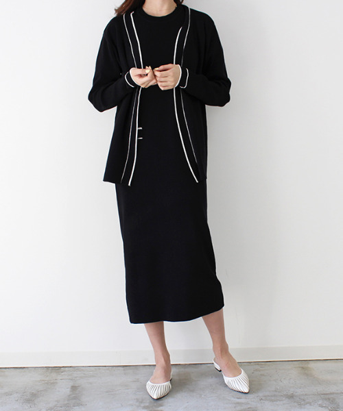 MODE ROBE(モードローブ)の「配色ワンピース&カーディガンセット(ワンピース・レディース・ホワイト/ブラック・FREE)」の3枚目の写真