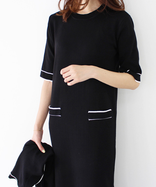 MODE ROBE(モードローブ)の「配色ワンピース&カーディガンセット(ワンピース・レディース・ホワイト/ブラック・FREE)」の7枚目の写真