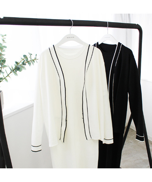 MODE ROBE(モードローブ)の「配色ワンピース&カーディガンセット(ワンピース・レディース・ホワイト/ブラック・FREE)」の14枚目の写真