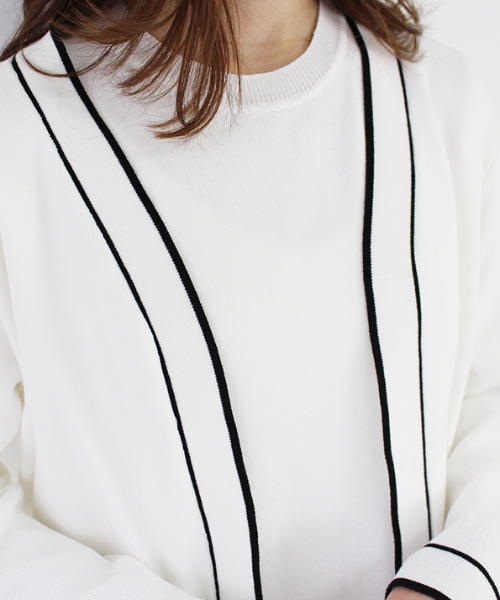 MODE ROBE(モードローブ)の「配色ワンピース&カーディガンセット(ワンピース・レディース・ホワイト/ブラック・FREE)」の4枚目の写真