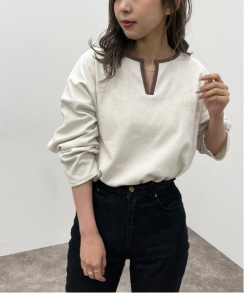 apres jour mignon(アプレジュールミニョン)の「楊柳カットキーネックトップス 【ZOZOTOWN限定アイテム】(Tシャツ/カットソー・レディース・アイボリー/カーキ/グレイッシュベージュ・X-LARGE/フリー)」の10枚目の写真