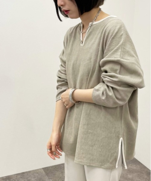 apres jour mignon(アプレジュールミニョン)の「楊柳カットキーネックトップス 【ZOZOTOWN限定アイテム】(Tシャツ/カットソー・レディース・アイボリー/カーキ/グレイッシュベージュ・X-LARGE/フリー)」の7枚目の写真