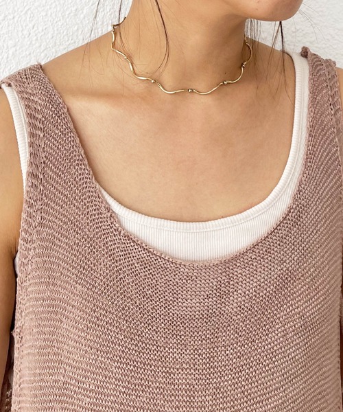 Shelly island（シェリーアイランド）の「テープヤーンロングジレ/ロングベスト（ニット/セーター・レディース・ホワイト/モカ・FREE）」の8枚目の写真