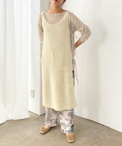 Shelly island（シェリーアイランド）の「テープヤーンロングジレ/ロングベスト（ニット/セーター・レディース・ホワイト/モカ・FREE）」の9枚目の写真