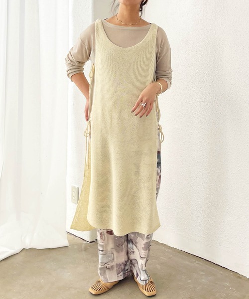 Shelly island（シェリーアイランド）の「テープヤーンロングジレ/ロングベスト（ニット/セーター・レディース・ホワイト/モカ・FREE）」の10枚目の写真