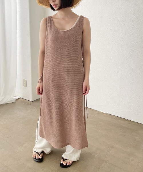 Shelly island（シェリーアイランド）の「テープヤーンロングジレ/ロングベスト（ニット/セーター・レディース・ホワイト/モカ・FREE）」の17枚目の写真