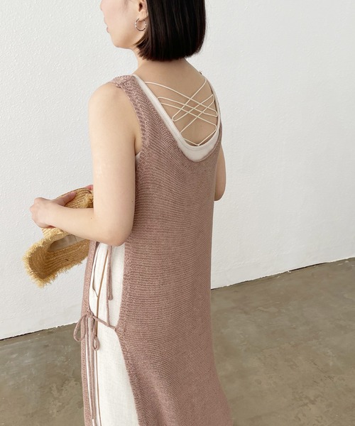 Shelly island（シェリーアイランド）の「テープヤーンロングジレ/ロングベスト（ニット/セーター・レディース・ホワイト/モカ・FREE）」の20枚目の写真