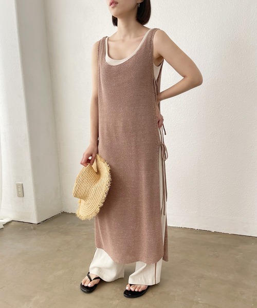 Shelly island（シェリーアイランド）の「テープヤーンロングジレ/ロングベスト（ニット/セーター・レディース・ホワイト/モカ・FREE）」の18枚目の写真