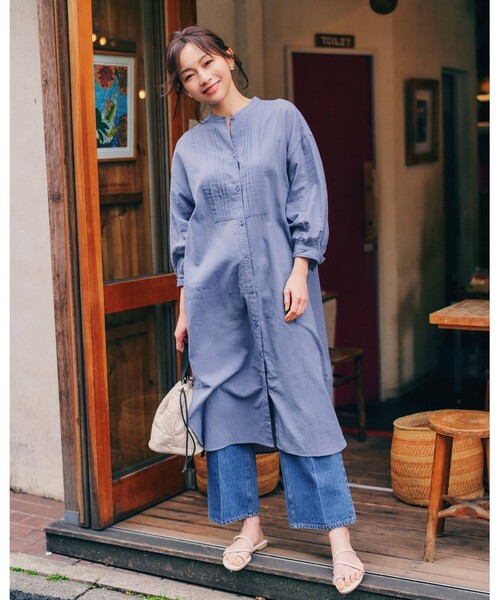 SHOO・LA・RUE（シューラルー）の「◆【S-3L】綿シフォンピンタックワンピース（ワンピース・レディース・ライトブルー/ブラック/ナチュラル/ライトオレンジ系・01/02/03/04/05）」の9枚目の写真