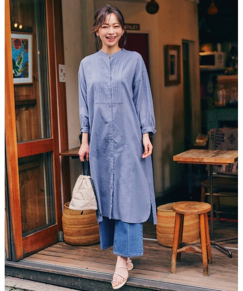 SHOO・LA・RUE（シューラルー）の「◆【S-3L】綿シフォンピンタックワンピース（ワンピース・レディース・ライトブルー/ブラック/ナチュラル/ライトオレンジ系・01/02/03/04/05）」の11枚目の写真