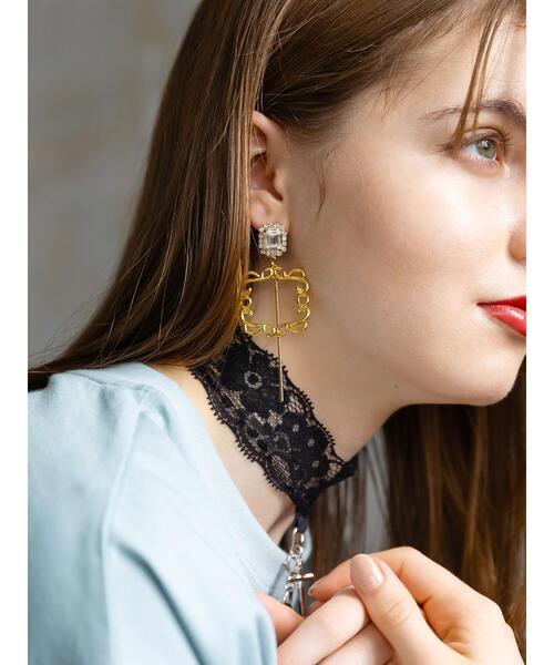 Honey Salon（ハニーサロン）の「スクエアビジューアシメピアス（ピアス（両耳用）・レディース・ライトブルー/クリア・FREE）」の16枚目の写真