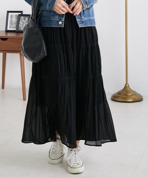 OMNES（オムネス）の「シフォンプリーツスカート（スカート・レディース・ブラック/ラベンダー/キャメル・FREE）」の2枚目の写真