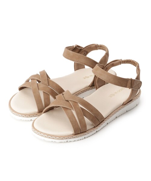 SHOO・LA・RUE(シューラルー)の「◆ダブルクロスストラップサンダル(サンダル・レディース・ダークブラウン/ナチュラル/ベージュ・25/35/45)」の1枚目の写真