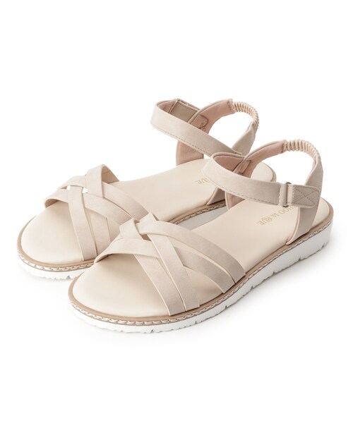 SHOO・LA・RUE(シューラルー)の「◆ダブルクロスストラップサンダル(サンダル・レディース・ダークブラウン/ナチュラル/ベージュ・25/35/45)」の2枚目の写真