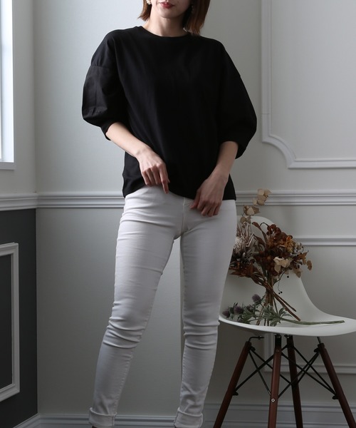 ElegChic(エレグシック)の「バックリボンコットントップス(Tシャツ/カットソー・レディース・ブラック/オフホワイト/モカ・M/4L/XL)」の7枚目の写真